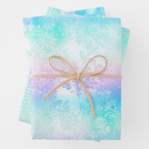 Feuille De Papier Cadeau Motif arc-en-ciel Iridescendant Glam