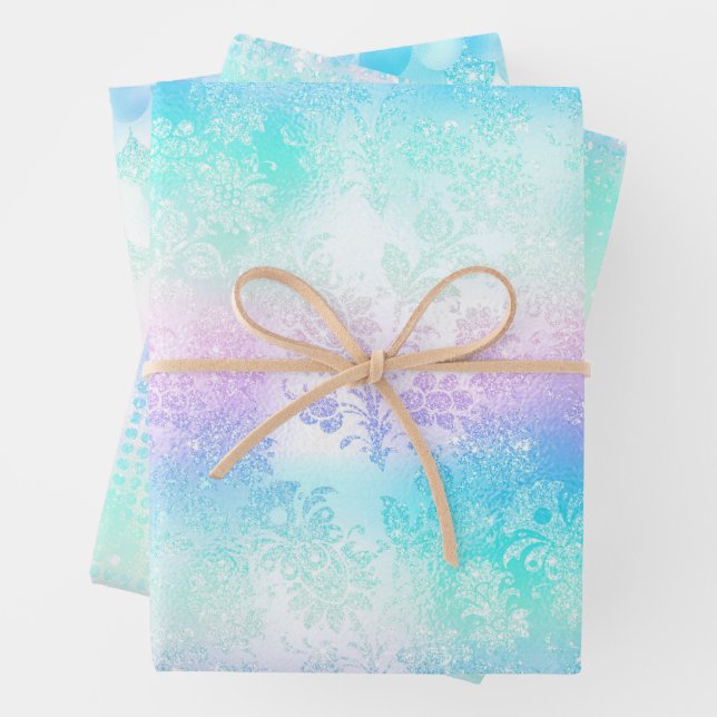 Feuille De Papier Cadeau Motif arc-en-ciel Iridescendant Glam (En situation)