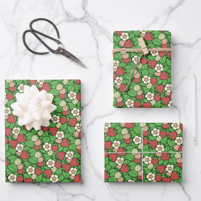 Feuille De Papier Cadeau Motif Arrière - plan fraise (Recto)