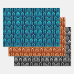 Feuille De Papier Cadeau Motif Art Déco, Bleu, Cuivre, Eau