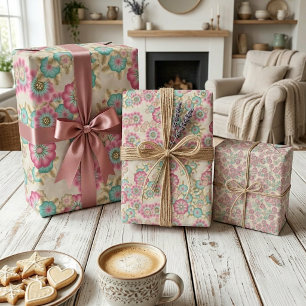Feuille De Papier Cadeau Motif artistique de fleurs japonaises abstraites u