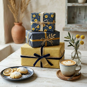 Feuille De Papier Cadeau Motif artistique floral méditerranéen ethnique et 