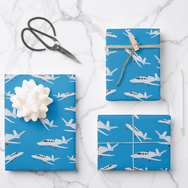 Feuille De Papier Cadeau Motif avion à réaction (Recto)