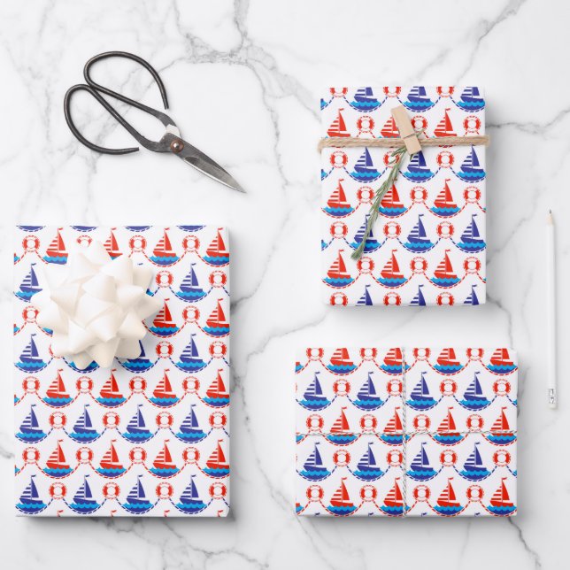 Feuille De Papier Cadeau Motif bateau à voile (Recto)