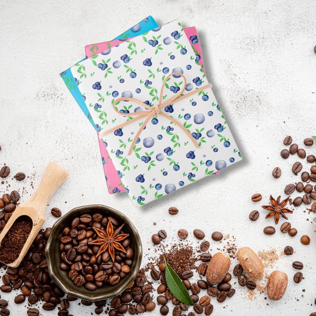 Feuille De Papier Cadeau Motif blanc bleu rose (Créateur téléchargé)