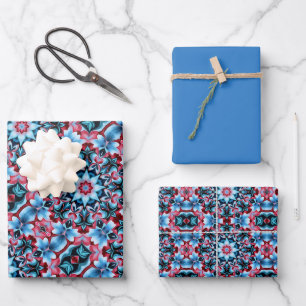 Feuille De Papier Cadeau Motif bleu, rouge, bordeaux et gris foncé