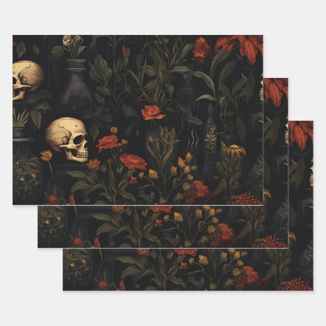 Feuille De Papier Cadeau Motif botanique d'Halloween (Lot)