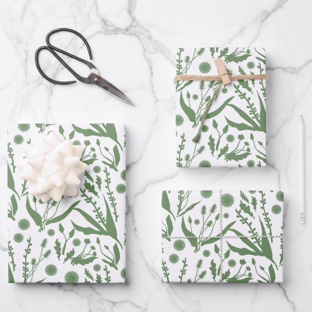 Feuille De Papier Cadeau Motif botanique élégant vert sauge (Recto)