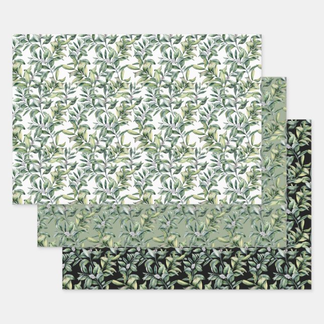 Feuille De Papier Cadeau Motif botanique traditionnel - 3 Design (Lot)