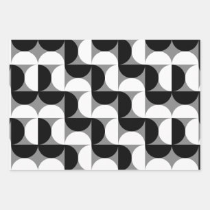 Feuille De Papier Cadeau Motif Bowls du Moyen-siècle noir blanc