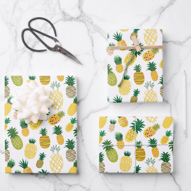 Feuille De Papier Cadeau Motif branché à l'ananas (Recto)