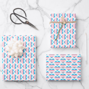 Feuille De Papier Cadeau Motif cardiaque du drapeau trans
