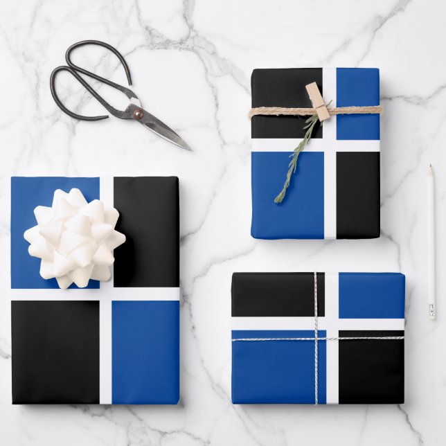 Feuille De Papier Cadeau motif carré cool noir et bleu (Recto)