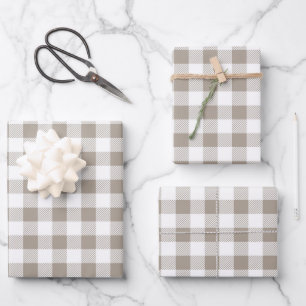 Feuille De Papier Cadeau Motif carreaux beige taupe blanc