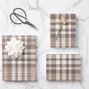 Feuille De Papier Cadeau Motif carreaux tartan ton terre neutre