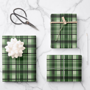 Feuille De Papier Cadeau Motif carreaux tartan vert et noir