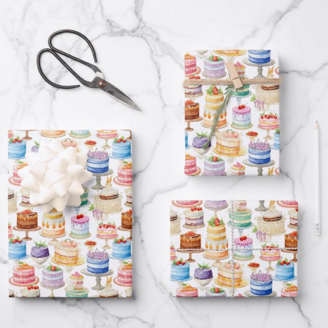 Feuille De Papier Cadeau Motif carrelé de gâteau amusant (Recto)