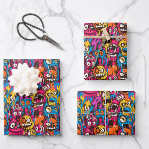 Feuille De Papier Cadeau Motif carrelé de graffiti de bande dessinée cool