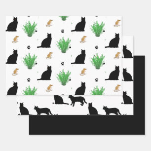 Feuille De Papier Cadeau Motif Chat Noir et Souris