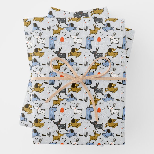 Feuille De Papier Cadeau Motif chien mignon Doodle (En situation)