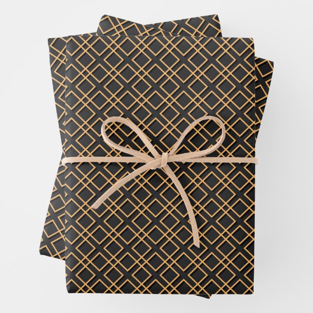 Feuille De Papier Cadeau Motif chinois noir et or (En situation)