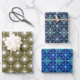 Feuille De Papier Cadeau Motif Circulaire Grec Élégant Royal Blue
