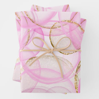 Feuille De Papier Cadeau Motif circulaire rose et or