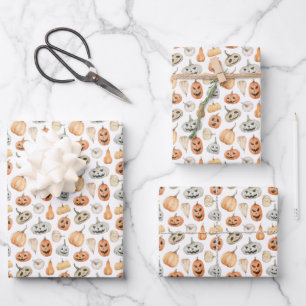 Feuille De Papier Cadeau Motif Citrouille d'aquarelle amusant