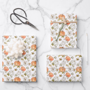 Feuille De Papier Cadeau Motif Citrouille d'aquarelle d'automne