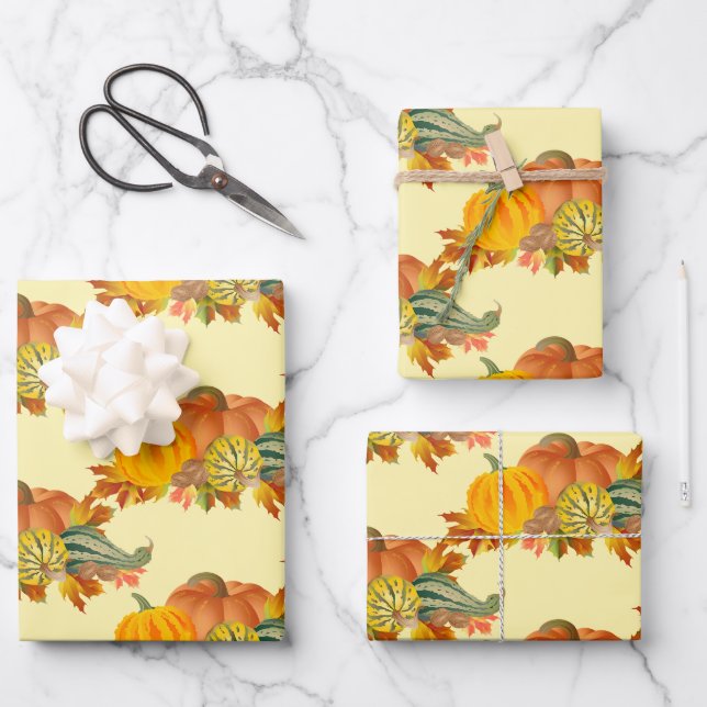 Feuille De Papier Cadeau Motif citrouille sans transparence (Recto)