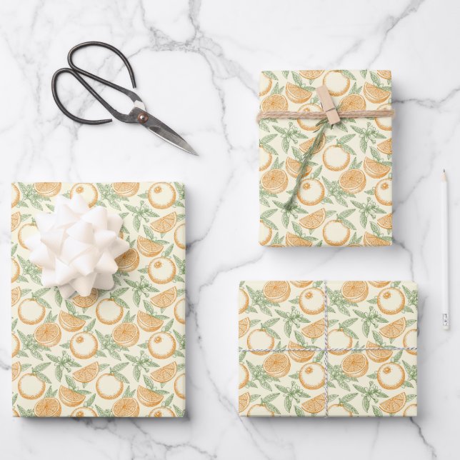 Feuille De Papier Cadeau Motif classique aux fruits orange (Recto)