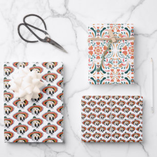 Feuille De Papier Cadeau Motif Crâne en Sucre