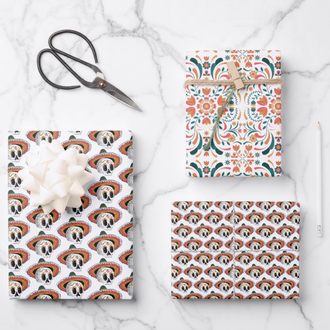 Feuille De Papier Cadeau Motif crâne sucre (Recto)
