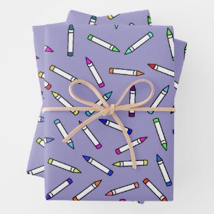 Feuille De Papier Cadeau Motif crayon de couleur animé violet clair