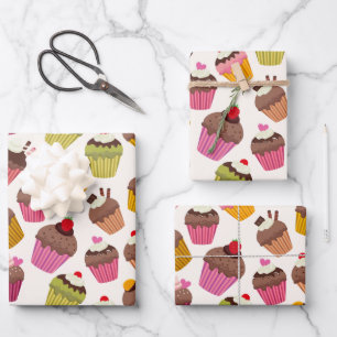 Feuille De Papier Cadeau Motif Cupcake, Motif Muffin, Chocolat, Cœurs