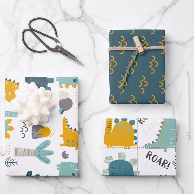 Feuille De Papier Cadeau Motif Cute Dinosaur (Recto)
