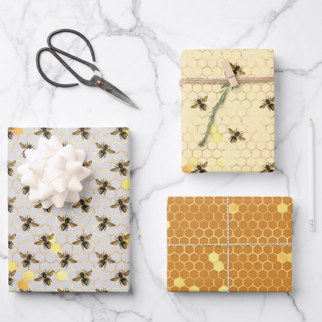 Feuille De Papier Cadeau motif d'abeilles carrelées (Recto)