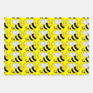 Feuille De Papier Cadeau Motif d'abeilles mignonne   Jaune