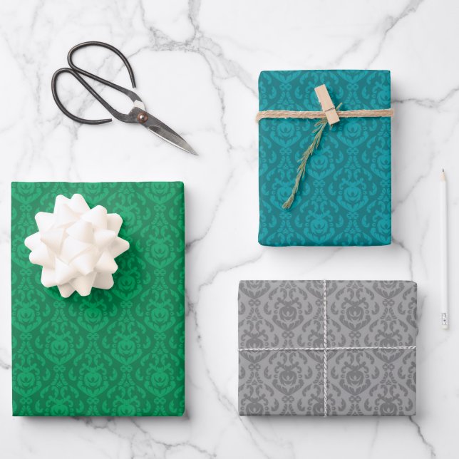 Feuille De Papier Cadeau Motif Damas assemblé (Recto)