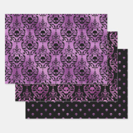 Feuille De Papier Cadeau Motif damassé Halloween Crâne Violet