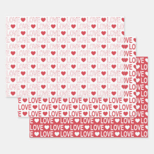 Feuille De Papier Cadeau Motif d'amour en rouge et blanc