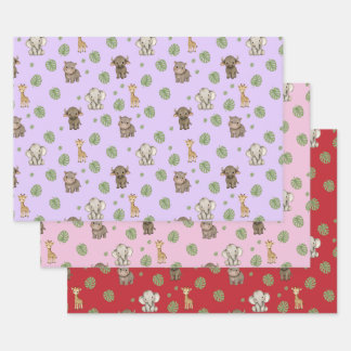 Feuille De Papier Cadeau Motif d'animaux de jungle de safari mignon