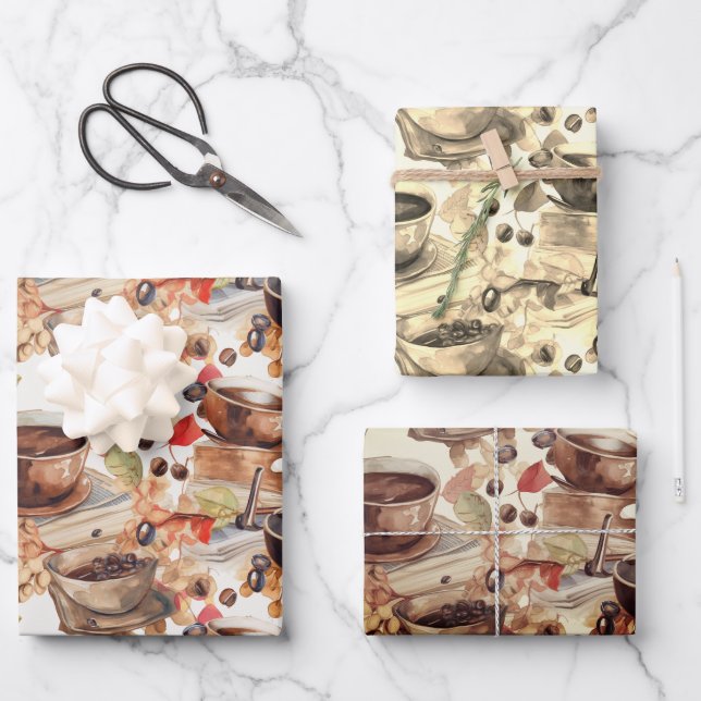 Feuille De Papier Cadeau Motif d'aquarelle Coffee Espresso (Recto)