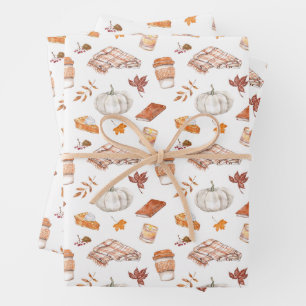 Feuille De Papier Cadeau Motif d'aquarelle confortable Autumn Essentials