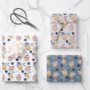 Feuille De Papier Cadeau Motif D'Aquarelle Coupe Gâteaux Et Fruits