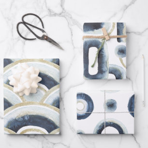 Feuille De Papier Cadeau Motif d'aquarelle marbré d'or bleu