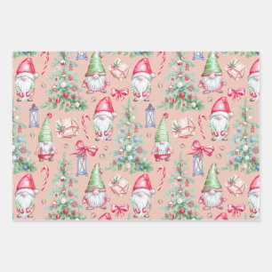 Feuille De Papier Cadeau Motif d'aquarelle moderne Gnome de Noël