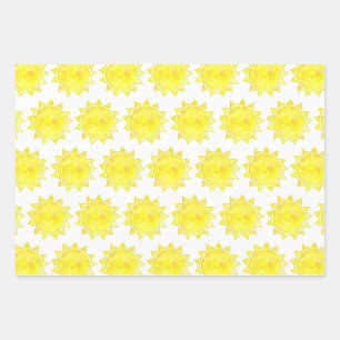 Feuille De Papier Cadeau Motif d'aquarelle solaire jaune