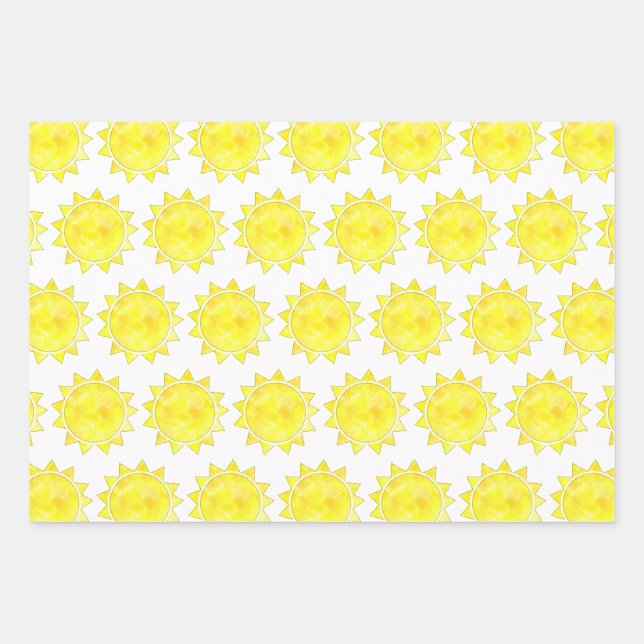 Feuille De Papier Cadeau Motif d'aquarelle solaire jaune (Devant)