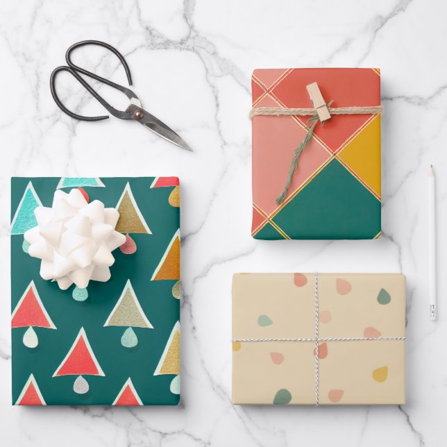 Feuille De Papier Cadeau Motif d'arbre de Noël rétro (Recto)
